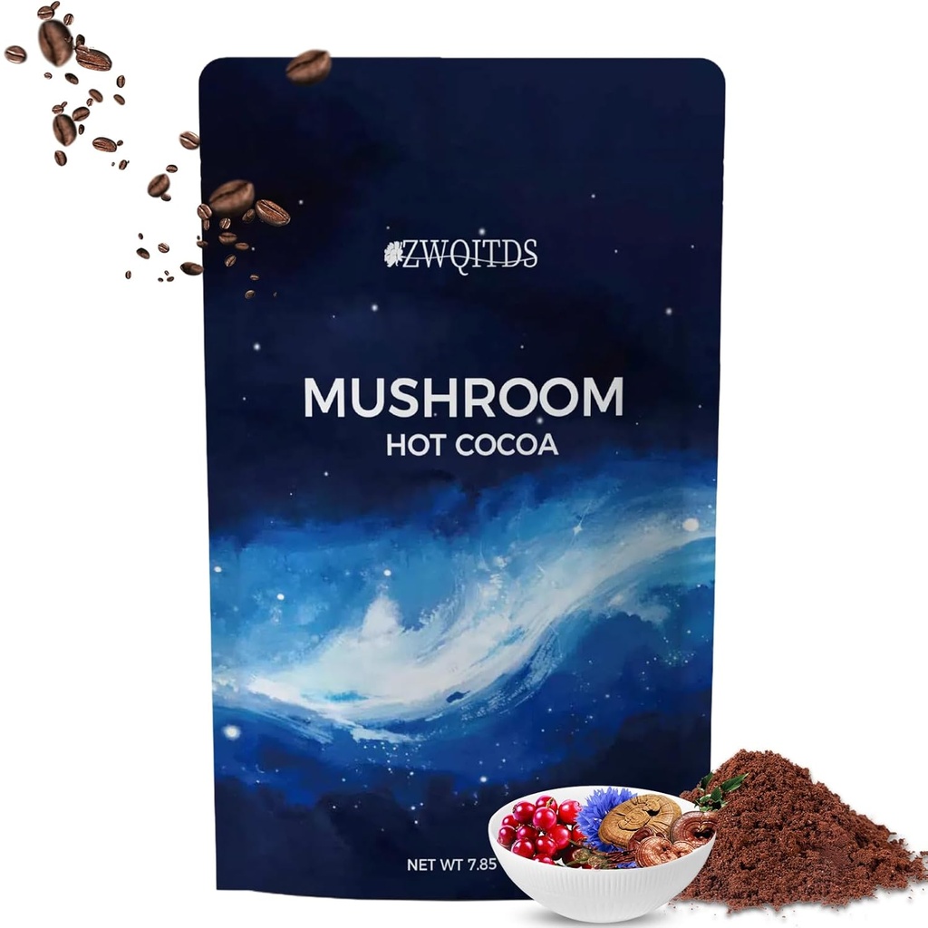 Sienet Kuuma kaakao, Melatoniinin uniapuapu Keto Kaakaojauhetta Sieni uneen Melatoniini, Reishi, Glysiini, Cacao, L-Theanine, Chicory Single Annostus: 1 rkl (11 g) Saatavilla 20 kertaa