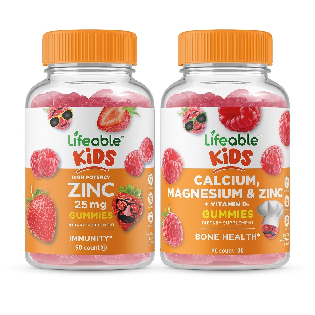 Elinkelpoinen Sinkki 25mg Lapset + Kalsium Magnesiumia ja sinkkiä Lapset, Gummies Bundle - Suuri maistaminen, vitamiini täydentää, Gluteeniton, GMO vapaa, purukumi