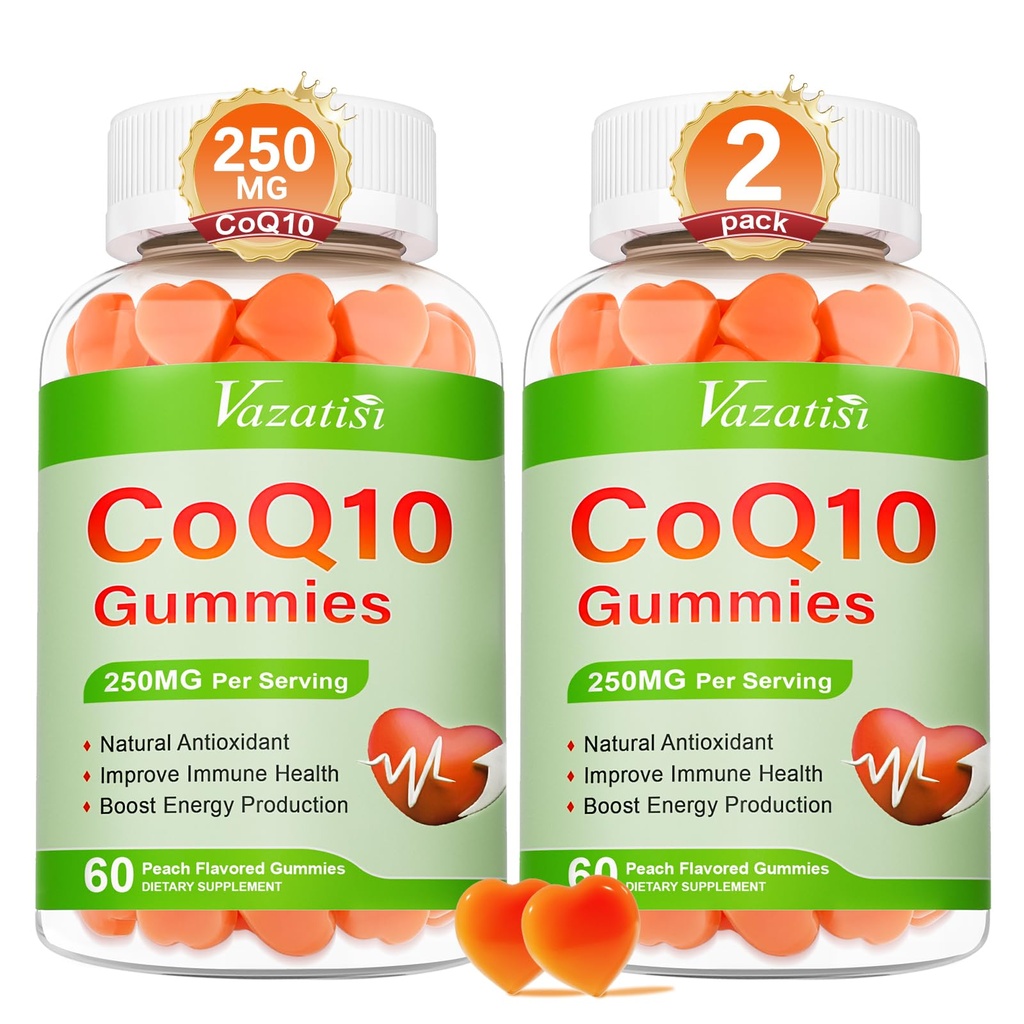 2 pakkaus CoQ10 Gummies 250 mg, Plus Omega-3, magnesium, B12-vitamiini soluihin energia, aivot ja antioksidantti, 5X parempi imeytyminen Coenzyme Q10 täydentää - 120 Cts