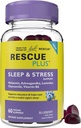 Bach RESCUE Sleep & Stress Support Gummies, Nighttime Dietary Supplement with 1mg Melatoniini, Ashwagandha, kamomilla, Laventeli & B6-vitamiini, luonnollinen mustikkamaku, vegaaninen & gluteeniton, 60