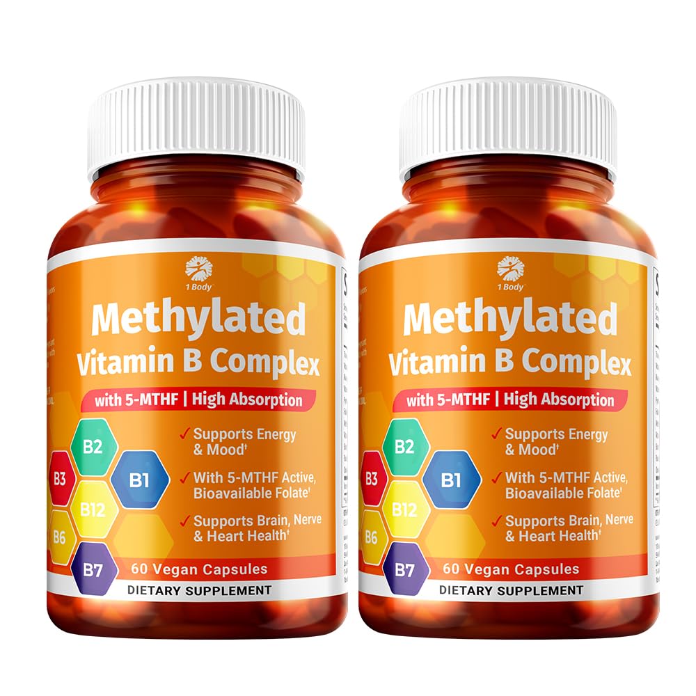 1 Body B-vitamiini Complex Twin Pack 5 MTHF Folaatti B1, B2, B5, B6, Metyyli B12, Niasiini, Biotiini 60 kapselia