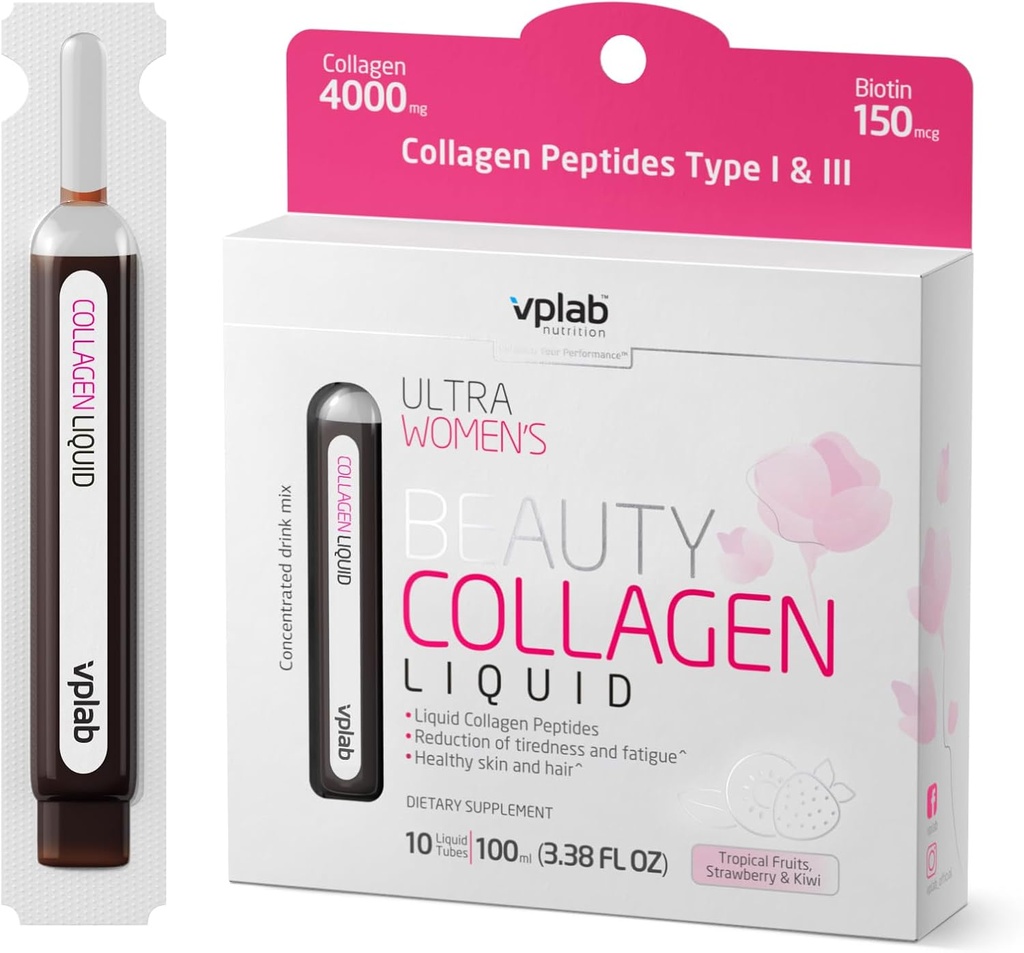 VPLab Ultra Women's Beauty Liquid Collagen - Biotin-infusoitu monivitamiinikompleksi Peptides tyyppi I & III täydentää iholle, hiukset ja kynnet - Drink Mix naisille pakattu B-vitamiini ryhmä,10