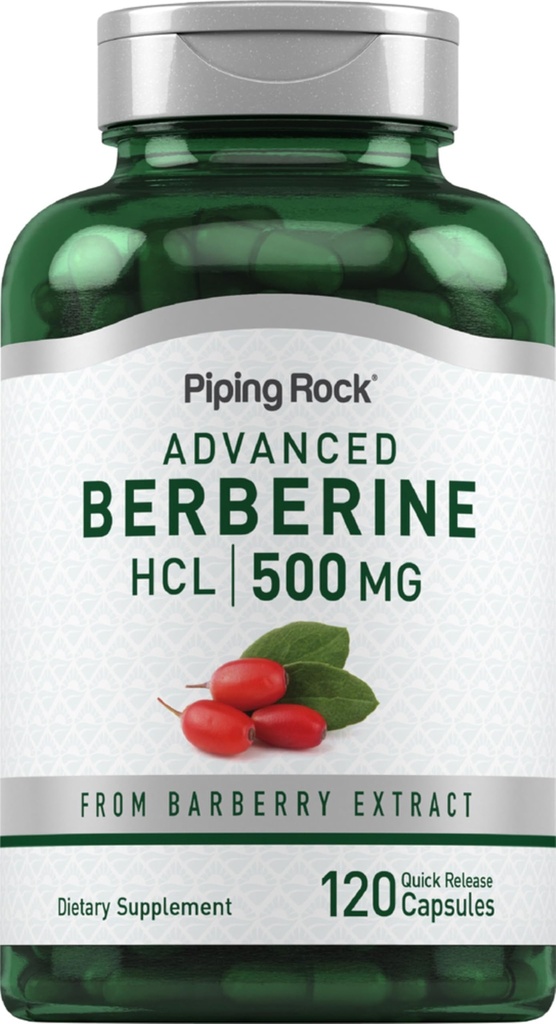 Piping Rock Berberine HCL Supplement | 500mg | 120 kapslar | Barberry Extract | Non-GMO, Gluten Free