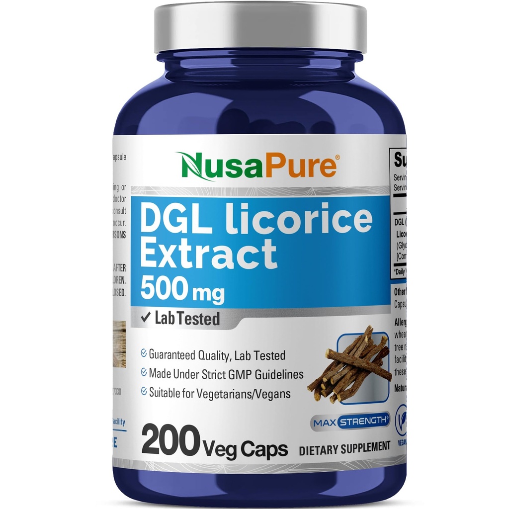 NusaPure DGL Licorice Extract 500 mg 200 Kasviskapselit (Vegaani, ei-GMO)