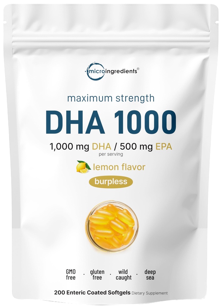 Omega 3 Fish Oil DHA Supplements 1000mg med EPA 500mg, 200 Softgels - Lemon Flavored, Burpless (Enteric Coated) | Deep Sea Fresh Fish, Wild Caught från norska vatten | Mercury Free