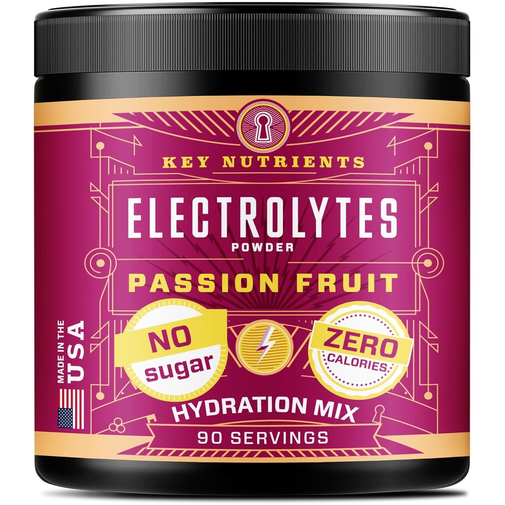 KESKEISET NUTRITRIT Multivitamiini Elektrolyyttejä Powder No Sugar - Herkullinen Passion Fruit Electrolyte Powder - Endurance & Energy Supplement - Hydration Powder - Ei kaloreita - 90 Tarjoilut - Made in USA