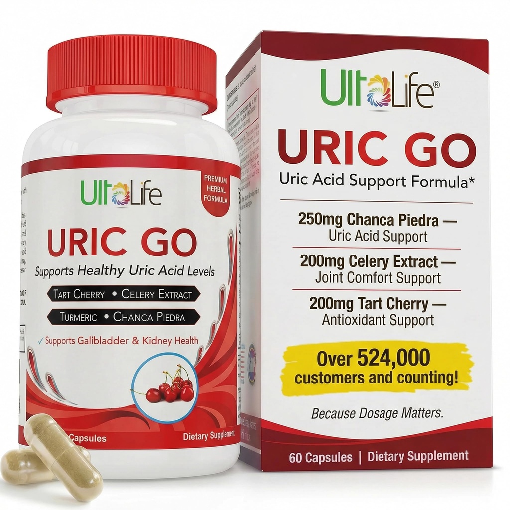 # 1 URIC GO Uric Acid Cleanse Support Supplement för G.O.U.T - Natural Kidney Cleanse Detox Formel Chanca Piedra, Celery Seed, Tart Cherry, Cranberry, Pomegranate, Turmeric, Vegan Non-GMO 60 Capsules