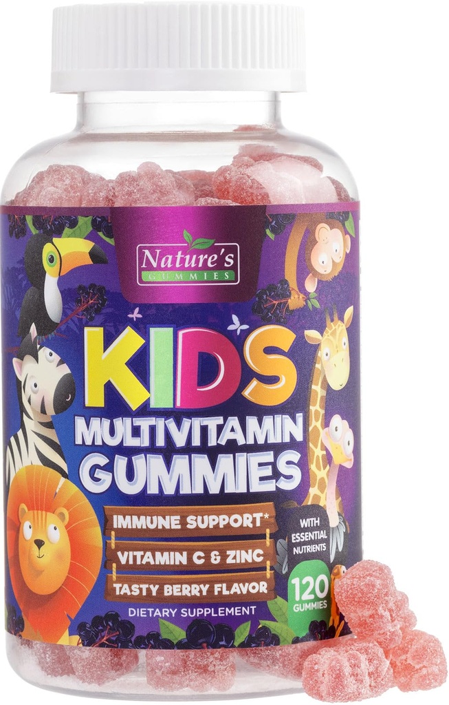 Monivitamiini lapsille - Täydellinen päivittäin lasten monivitamiini purukumia D-vitamiini, B-vitamiinit, Sinkki & enemmän - Energia, Muisti Focus & Immuuni terveys tuki - Natural Berry Flavor - 120 Gummies