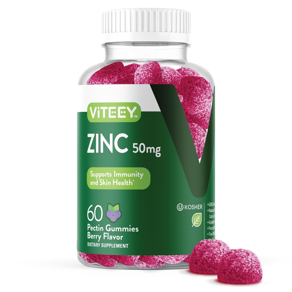 VITEEY Zink Gummies för män och kvinnor - Zink Supplements 50mg - Immun Boost & Skin Health - Vegan, Gluten Free - 60 Count