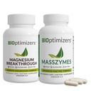 BiOptimizers Magnesium Breakthrough 4.0, (60 kapslar) & MassZymes 4.0, (250 kapslar) - Natursömn, hjärna och Digestive Health Support Supplement Bundle