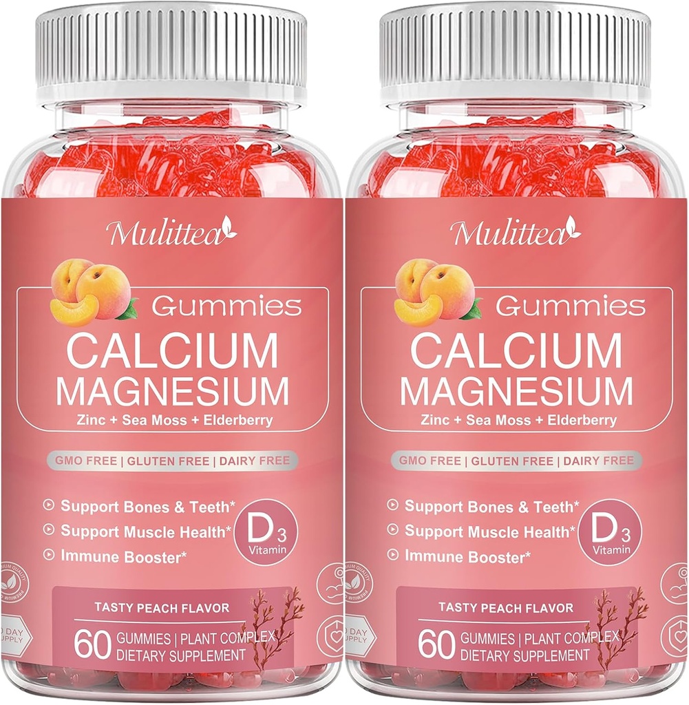 1200mg Calcium Gummies med D3,K2, Zinc - Plant Complex Calcium Magnesium Supplement med Glycinate,Potassium, Vitamin C & Whole Natural Food för ben & immun Support - 120 Chewable Gummy Sugar-Free
