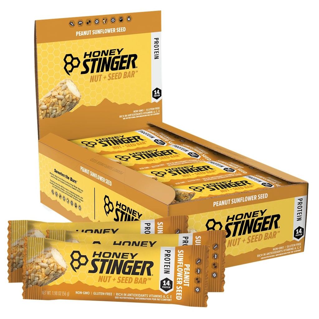 Honey Stinger Nut + Seed Bar, Peanut Auringonkukka Seed, Proteiinipakkaukset Ruoka liikunta, kestävyys, suorituskyky ja Recovery, Urheilu Nutrition Välipala baari kotiin ja kuntosali, Post Treout, Box of 12