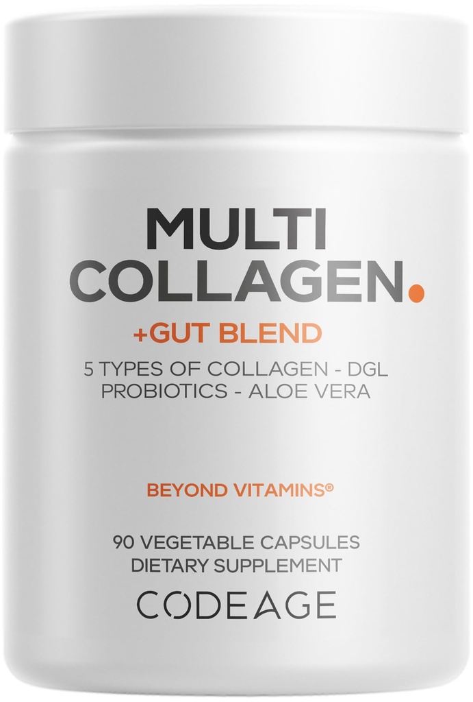 Koodaus Multi Collagen + Gut Blend Supplement - Ruoansulatuselimistön probiootit, DGL Licorice, Aloe Vera, Organic Piparmint Leaf, Lippainen Elm - Hydrolysed naudan kollageeni pillereitä - ei-GMO - 90 kapselia