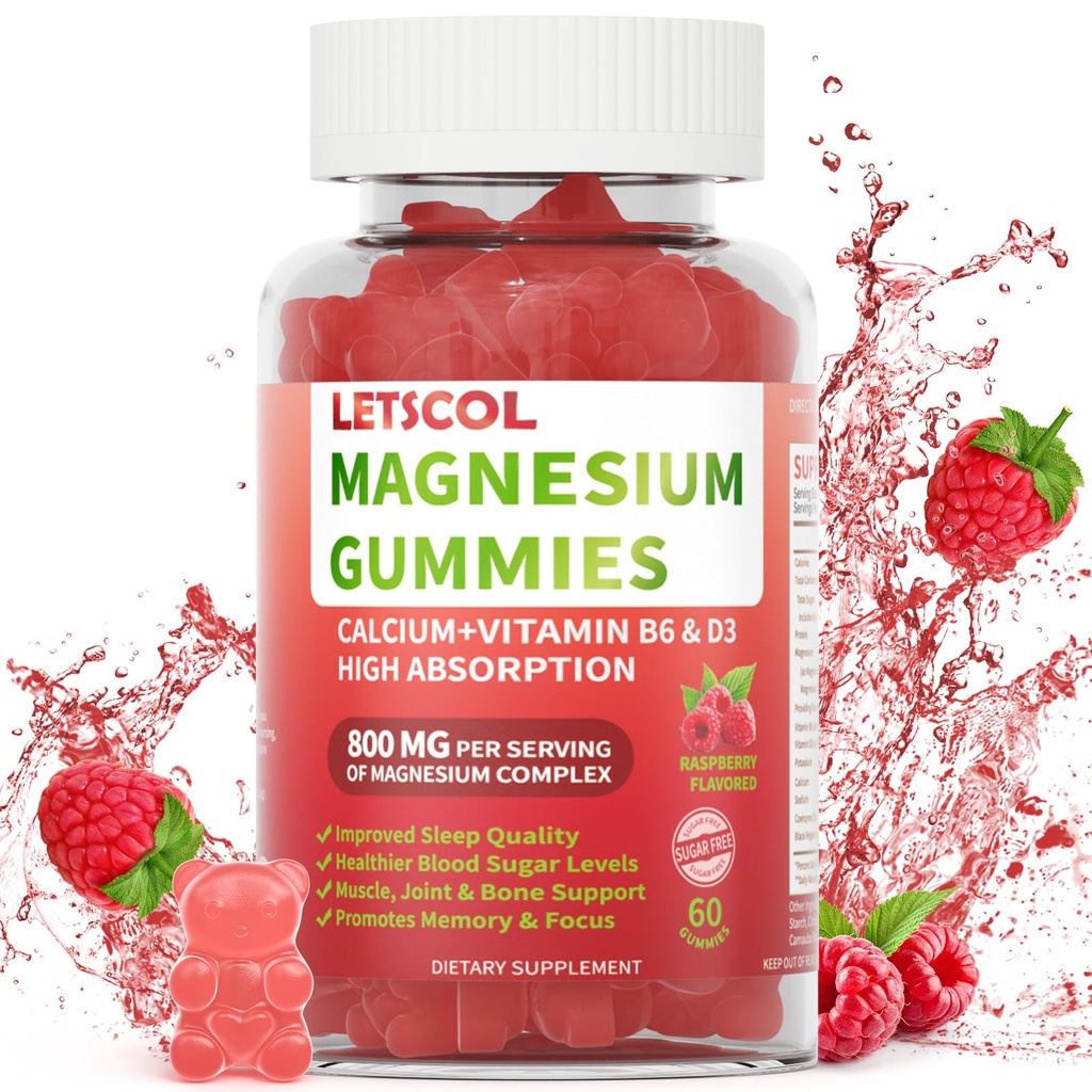 Magnesium Glycinate Gummies 800mg per tarjoilu, sokeriton magnesiumlisä magnesiummalaatin, kalsiumin, D3-vitamiinin, B6-vitamiinin, CoQ10 rauhoittaa tukea ja nukkua aikuisille