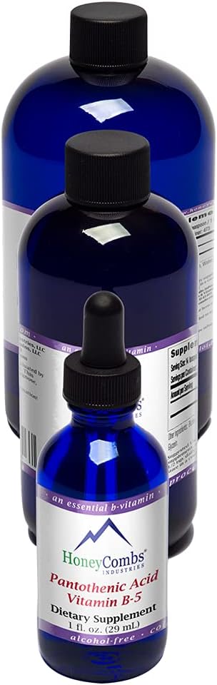 HoneyCombs Vitamin B5 Pantothenic Acid Supplement Liquid Drops - High Potency Vitamin B5 för män och kvinnor - Håll hälsosamma hormoner, immunsystem, hår, hud, naglar - Vegan Liquid Vitaminer (8 Fl oz)