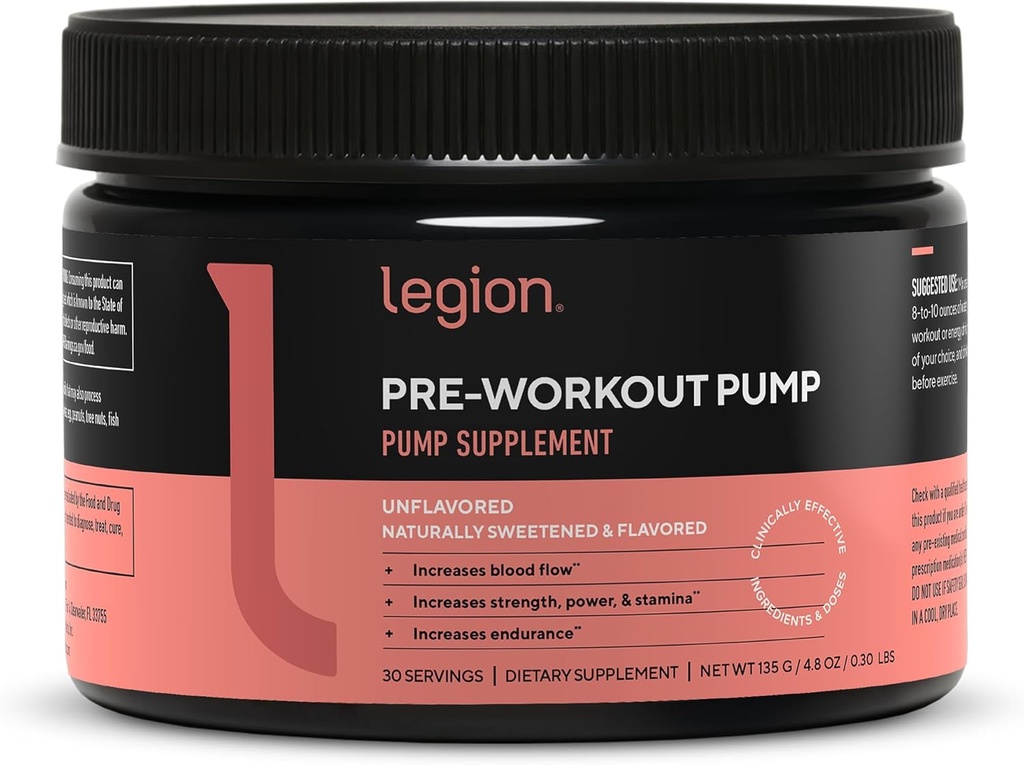LEGION Pre harjoituspumppu - Arginiini täydentää Boosts Typpioksidin tuotanto - Typpioksidin Booster auttaa lisäämään voimaa ja kestävyyttä, edistää parantaa lihasten tehokkuutta (ei maku, 30 tarjoilua)