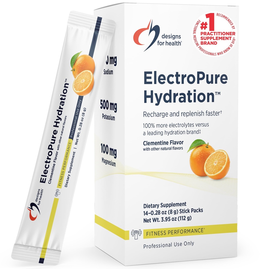Designs for Health ElectroPure Hydration Packets, Clementine Flavor - Electrolytes Powder with C-vitamiini, magnesium, sinkki, ja kalium - kanssa Stevia ja Monk Fruit Sweetener (14 Stick Packets)