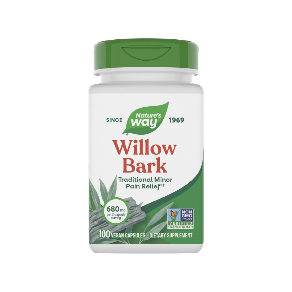 Nature's Way Willow Bark, Traditional Relief of Discomfort Johtuen satunnaisesta liiallisesta toiminnasta*, Ei-GMO-projekti todennettu, 680 mg per Serving, 100 Vegaanikapselia