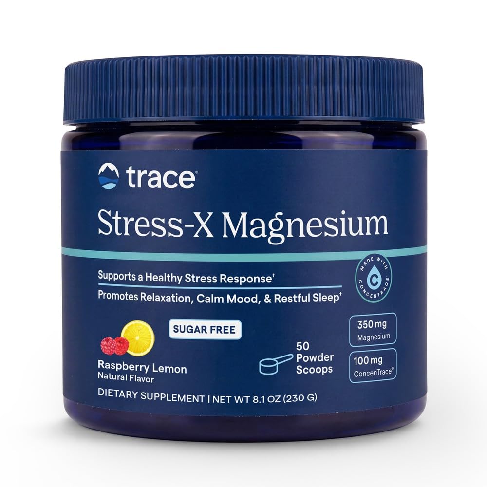 Trace Minerals | Stress-X Magnesium Powder | Stress Relief, Regularity, Relax, Sleep, Energy, Relaxes Muscles, Cell Function | Non-GMO, Gluten Free och Certified Vegan | Raspberry Lemon Flavor | 8,5 oz