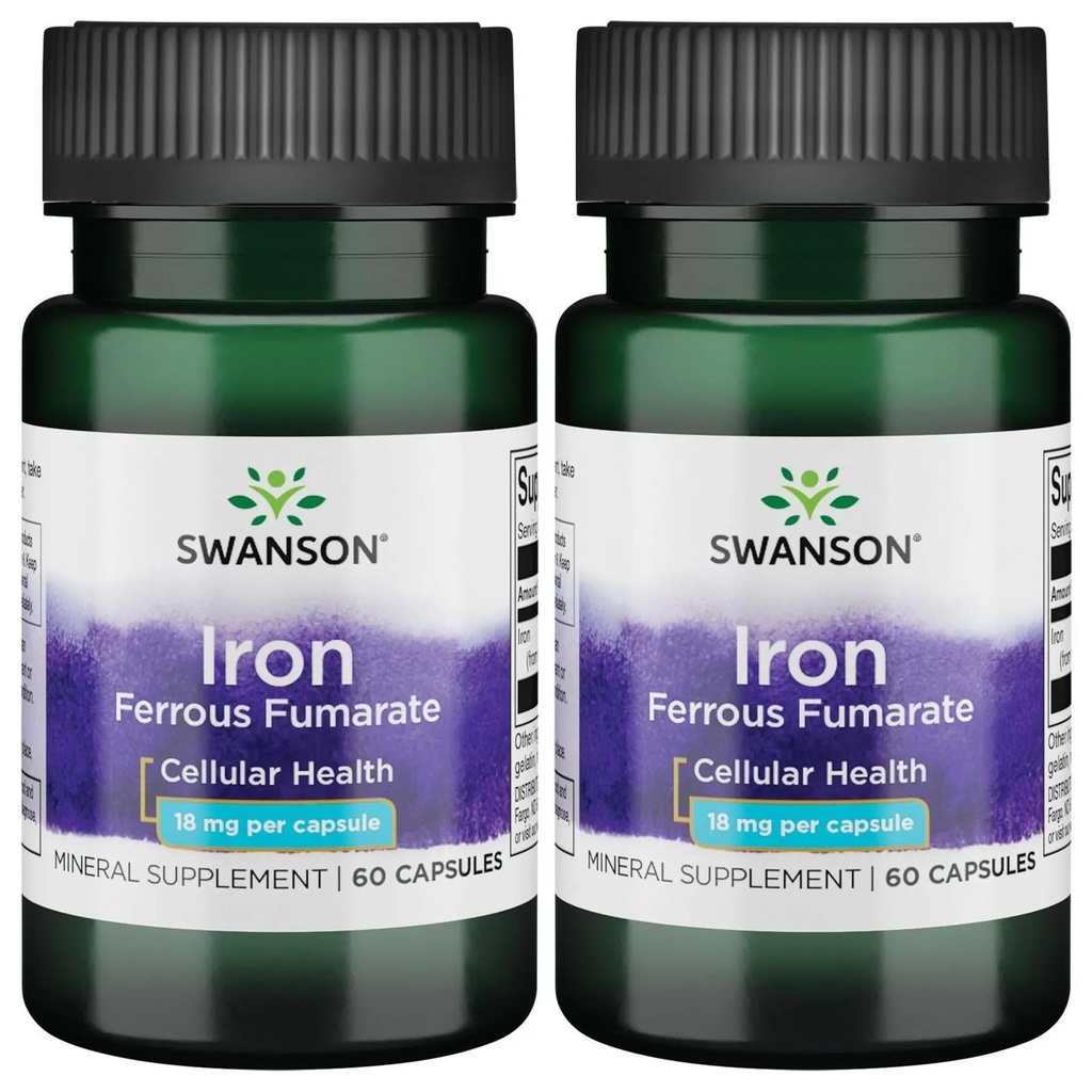 Swanson Iron (Ferrous Fumarate) - Mineral Supplement Promoting Energy Support - High-Concentration Formelhjälpmedel i syreleverans och fettsyra Metabolism 60 Sgels (2 Pack)