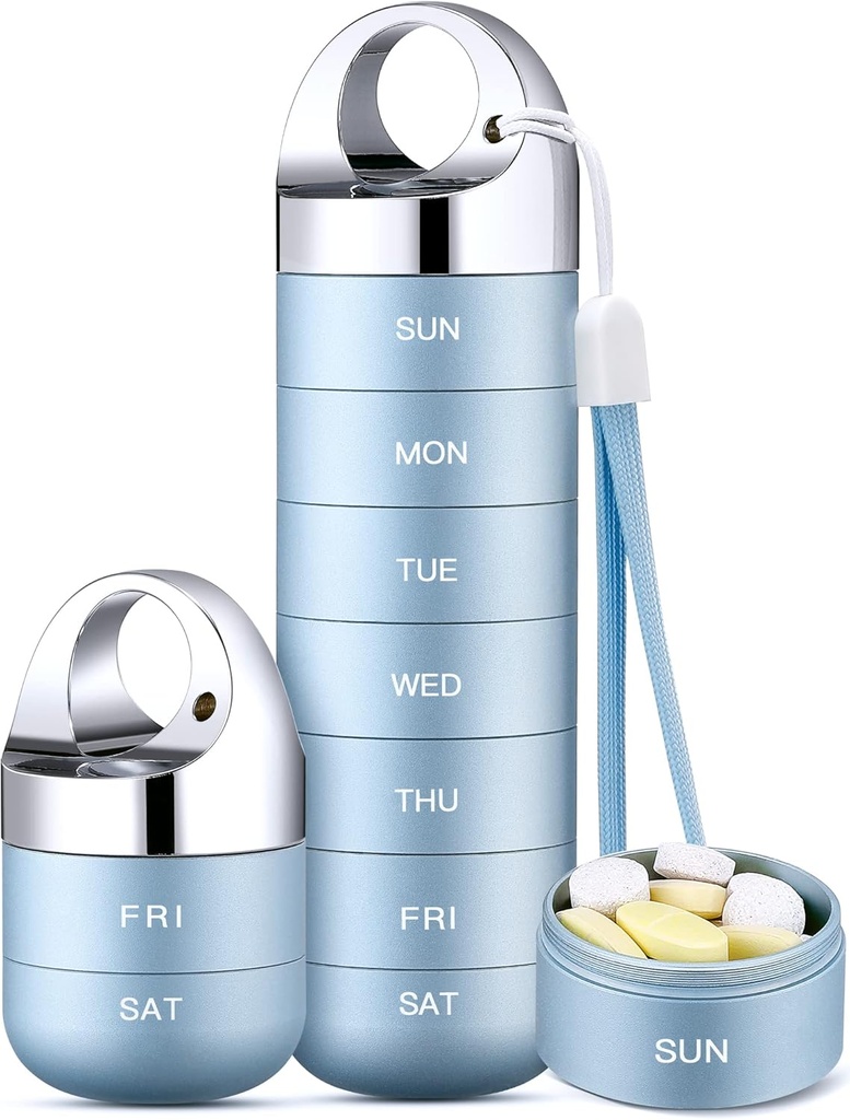 Zannaki Metal Travel Pill Organizer, Kannettava vedenpitävä Viikon pilleri Laatikko, suuri alumiiniseos pilleri Case Container, BPA Ilmainen 7 päivää Päivittäinen lääketiede Organizer haltija vitamiini, kalaöljy, täydentää