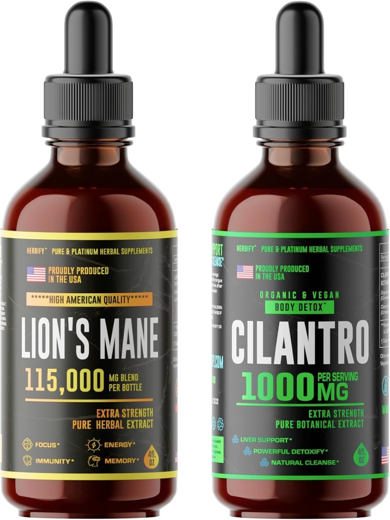 HERBIFY Bundle - Lions Mane Drops & Cilantro Tincture - Aivojen Boost & Body Detox