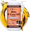 Natural Dog Company Skin & Coat Oil (16 oz.), stöder hudhälsa, fiskoljetillskott för hundar, mjuk päls, fiskolja och linfröolja, fettsyror, flaska av hundfiskolja med pump, antioxidant