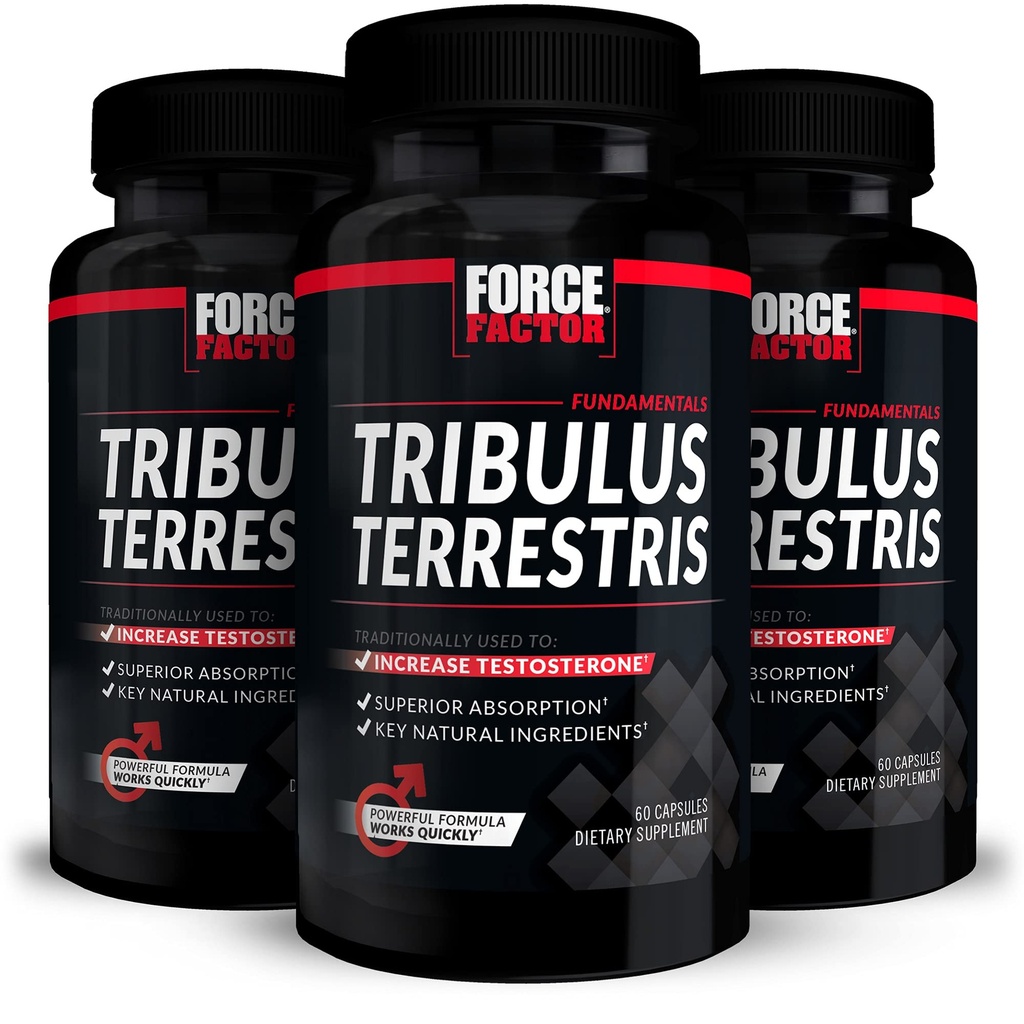 FORCE FACTOR Tribulus Terrestris för Män, 3-Pack, Tribulus Testosteron Booster för Män, Manlig Vitalitet Supplement, Tribulus Extract & Natural Ingredienser för Superior Absorption, 1000mg, 180 kapslar