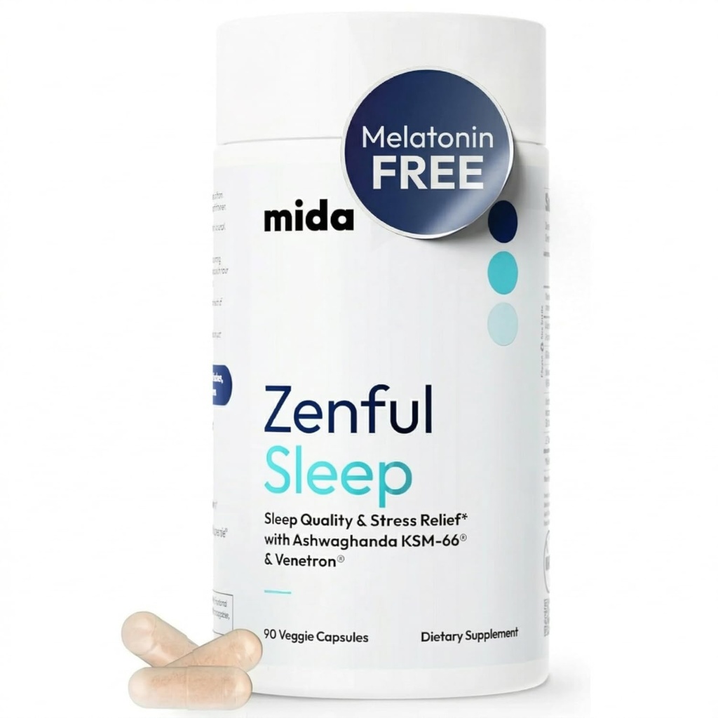 Mida Health® Zenful Sleep 6-in-1 Natural Sleep Aid for Aikuinen ilman melatoniinia 