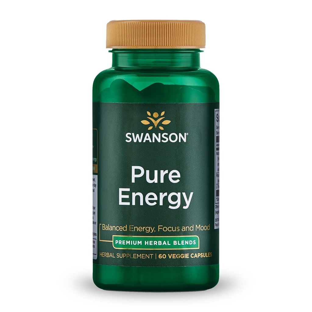 Swanson Pure Energy Metabolia Keskittyminen Tuki Stressien hallinta Adaptogeeninen Yrtit Kasvis Täydennys 60 Kasvis Kapselit (Vegie Caps) Vegan