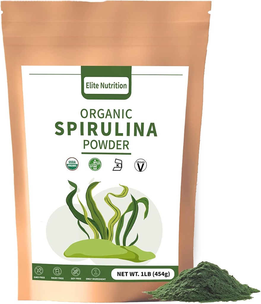 Organic Spirulina Powder, ei-GMO, USDA Certified, Green Superfood Boosts Energy, korkea proteiini, mineraalit, antioksidantit, ja vitamiinit, 1 lb