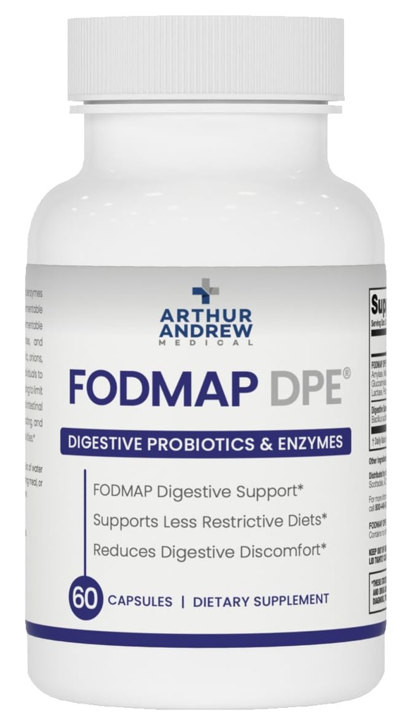 Arthur Andrew Medical - FODMAP DPE, Digestive Probiotics och Enzymes, Relief for FODMAP Intolerance and Highly Fermentable Foods, Vegan, Non-GMO, 60 Capsules