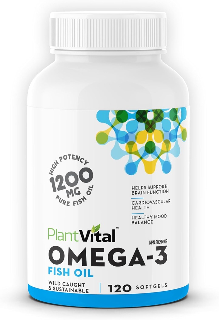 Plantvital Omega 3 Fish Oil Capsules - Rena norska Omega 3 Supplement - Triple Strength - Ingen fisk smak - Molecularly Distilled - Stöder kognitiv, gemensam, ögon, hår och hjärthälsa - 120 greve