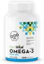 Plantvital Omega 3 Fish Oil Capsules - Rena norska Omega 3 Supplement - Triple Strength - Ingen fisk smak - Molecularly Distilled - Stöder kognitiv, gemensam, ögon, hår och hjärthälsa - 120 greve