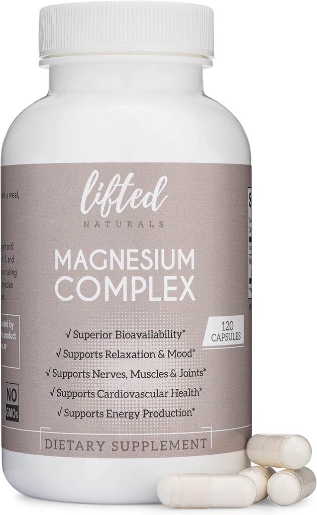Magnesium Complex - Nostetut Naturals Magnesium Supplement w/ Bisglysinaatti, Malaatti, Taurate - 120 kapselia - Bio käytettävissä Magnesium Formula Mood, Sleep, Energy Support *