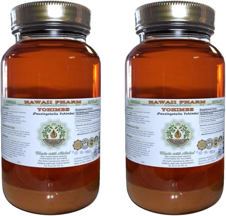 Yohimbe Alkoholiton nesteuute, Johimbe Liquid (Pausinystalia Yohimbe) Kuivattu Bark Glycerite Natural Herbal Supplement, Havaiji Pharm, USA 2x32 fl.oz