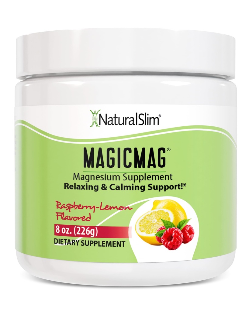 NaturalSlim Magicmag Pure Magnesium Citrate Powder Stress, förstoppning, muskel, hjärthälsa och sömnstöd | Raspberry Lemon Magnesium Supplement - 8oz Drink Mix (Solo)