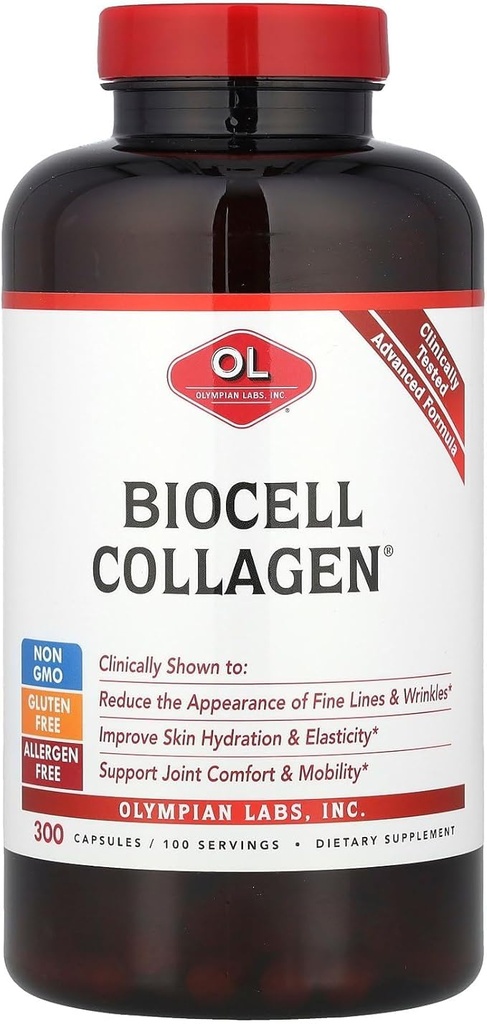 Olympian Labs Biocell Collagen II 1500 mg lisäkapselit ei-GMO, gluteeniton, Allergan-vapaa - tukee ihon ja yhteinen terveys ja Cartilage tuottaa soluja - Bulk 300 kapselia (100 päivän toimitus)