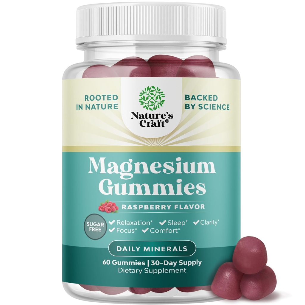Sokeriton Ekstra vahvuus Rauhoitu Magnesium Gummies aikuisille - rentouttava Magnesium Citrate Gummies kanssa Elemental Mag - uniapu Soft Chews Vadelma maku - Body & Mind Rentoutuminen - 60