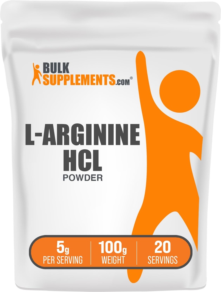 BulkSupplements.com L-arginiini HCl Powder - Typpioksidi Supplement, Arginiini Powder - Aromiton & Gluteeniton, 5 g per tarjoilu, 100g (3.5 oz) (pakkaus 1)