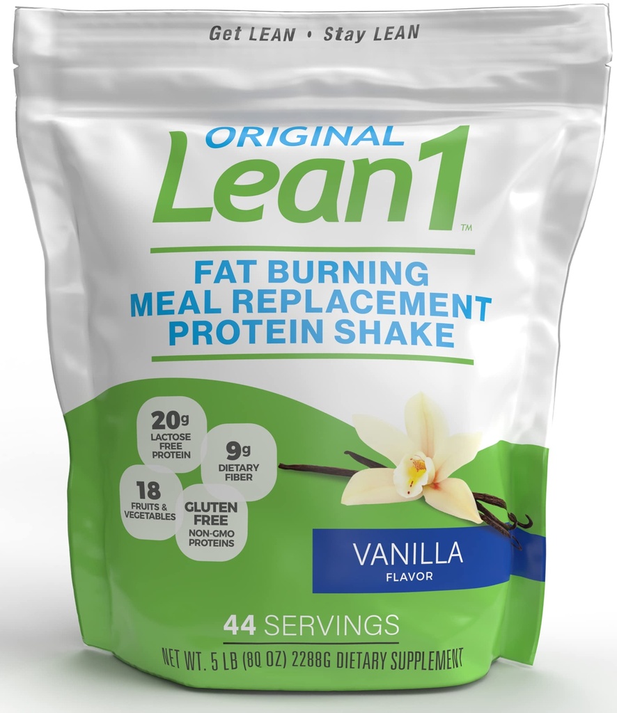 Lean1 Vanila, ateriankorvike Protein Shake, 44 tarjoilua 5 lb:n pussissa