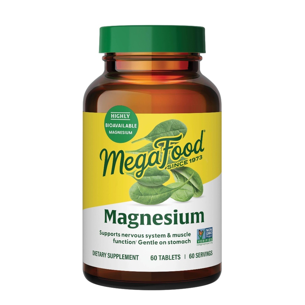 MegaFood Magnesium - tukee sydäntä ja hermostoa - Magnesiumlisä fermentoidulla magnesium Glycinate - Vegaani, gluteeniton, ei-muuntogeeniset ja Kosher - valmistettu ilman 9 ruoka-allergeenit - 60 Tabs