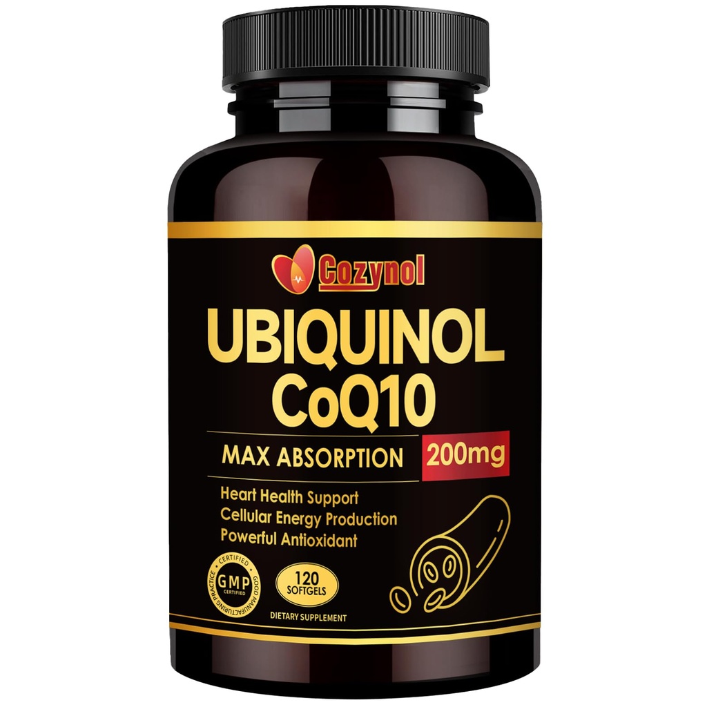 Ubiquinol CoQ10-200mg-Softgels med vitamin E & Omega 3, Hög Absorption Coenzyme Q10 Support Heart Health & Energy-Production Powerful-Antioxidant, 120 grejer
