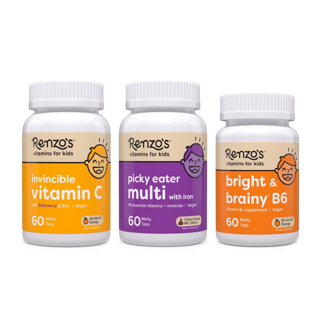 Renzon vitamiinit takaisin kouluun Bundle, Kirkas & aivojen B6-vitamiini, picky syöjä lapset monivitamiinia, ja lasten C-vitamiinia vaniljan & sinkkiä immuunitukea