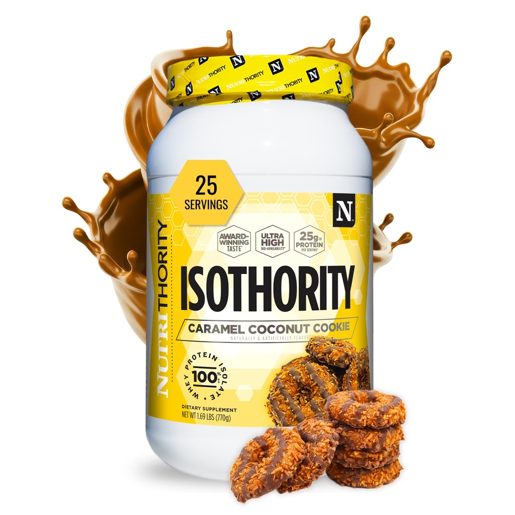 Isothority Whey Protein Isolate, Caramel Coconut Coconut Cookie, 2 lb - Ultra Absorbable haaraketju Aminohapot (BCAA) Powder 25g per Serving, Low Carb - Rakentaa Lihas & Kiihkeä Recovery