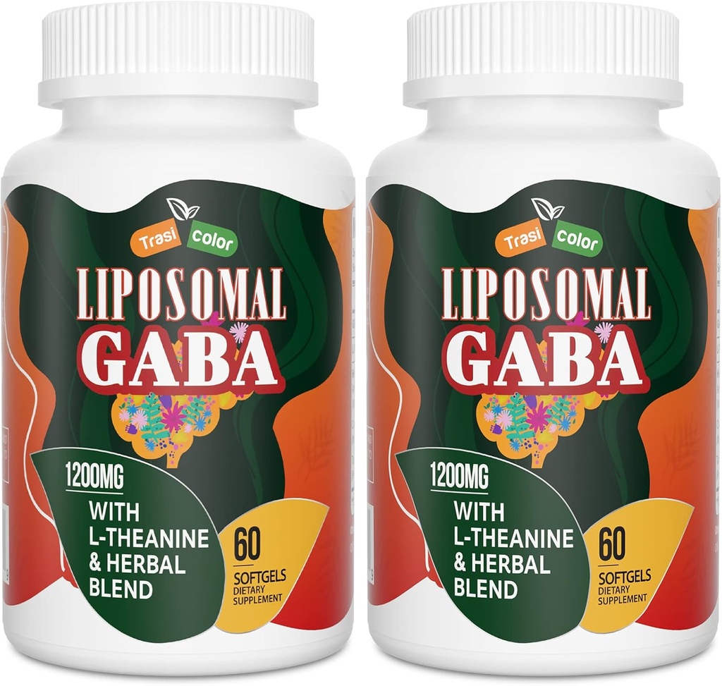Liposomal GABA L-Theanine lisäravinteet 1200mg - Korkea Imeytyminen GABA Complex Ashwagandha, kamomilla, Tart Cherry Herbal täydentää miesten ja naisten, 120 Softgels