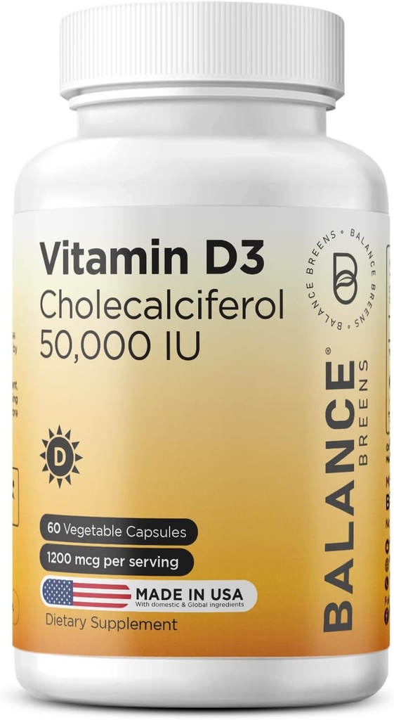 Balancebreens vitamin D3 50.000 IE, 60 Veggie kapslar - Hög styrka, stöder immun & benhälsa - vecka en gång