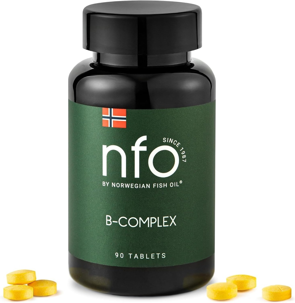 NFO B-vitamiinikompleksi [90 tablettia] Norwegian Natural High-Dose Complex of Multivitamiinit ryhmän B helposti saatavilla muodossa: B1, B2, B3, B5, B6, B9, B12 miesten ja naisten Valmistettu Norjassa