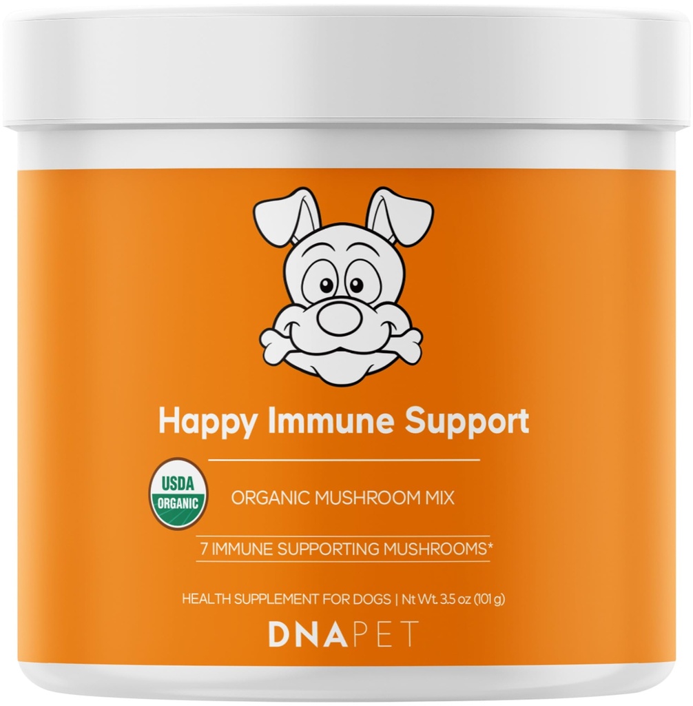Happy Immunity USDA Certified Organic Mushroom Complex för hundar, Organic Cordyceps Shiitake Reishi, Vegan Mushroom Blend Powder Canine Supplement, Advanced Mushroom Mix, Non-GMO, 3,5 oz