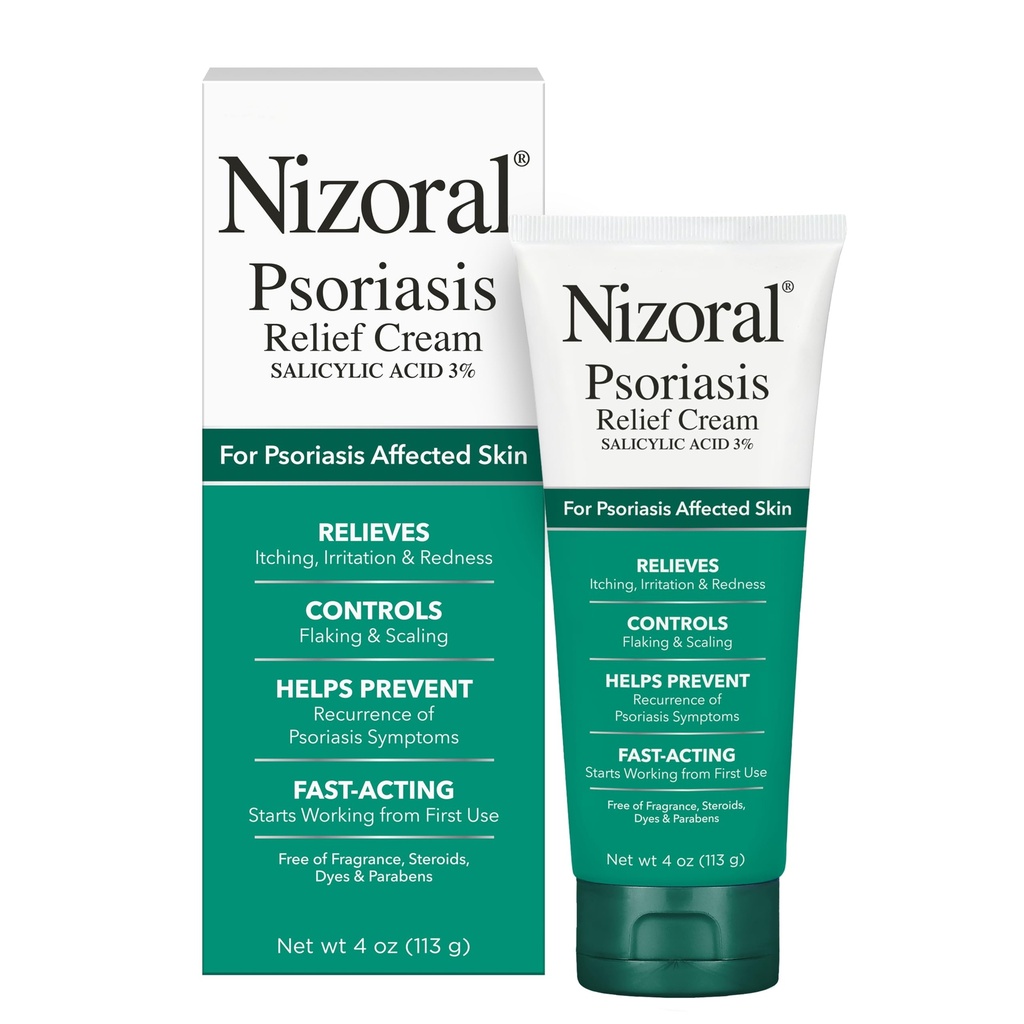 Nizoral Psoriasis Relief Cream - lievittää kutinaa, ärsytystä ja punoitusta ja hallitsee hilseilyä ja kaljuuntumista maksimivahvuudella lääkkeellä (salisyylihappo 3%), 4 Fl Oz